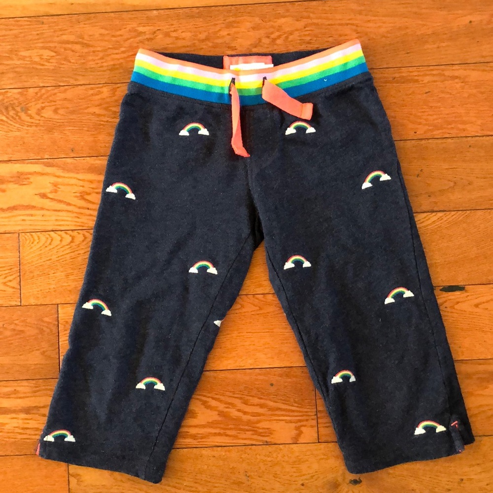 Mini Boden navy crop sweatpants. Rainbow design. Size 7 year.